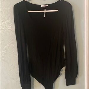 Black Asymmetrical Cuffed Sleeve Bodysuit